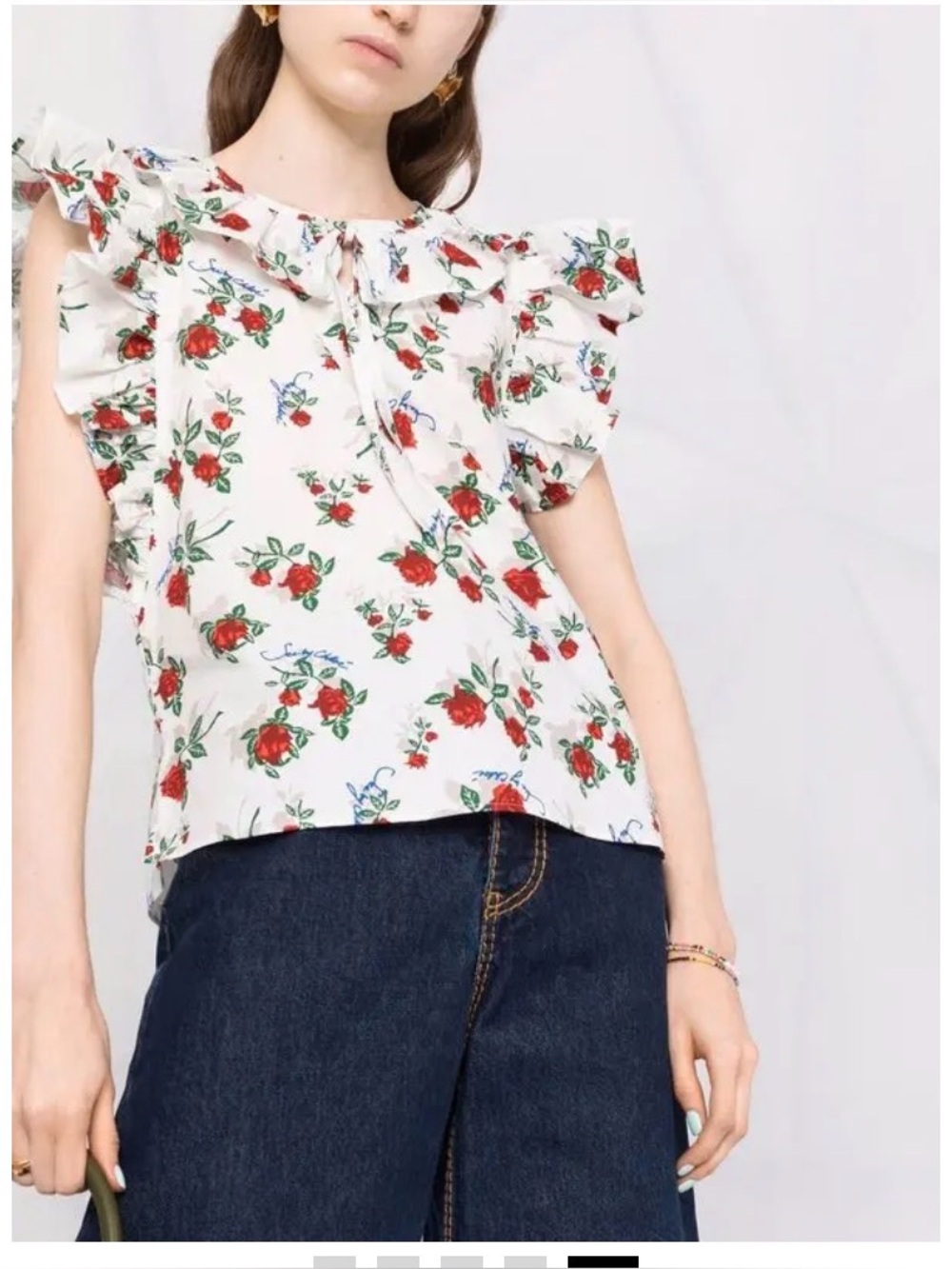See by Chloe rose printed flutter sleeve cotton top size 36 EU